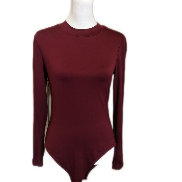 Gaze mock turtleneck burgundy maroon long sleeve bodysuit, M - Picture 1 of 4